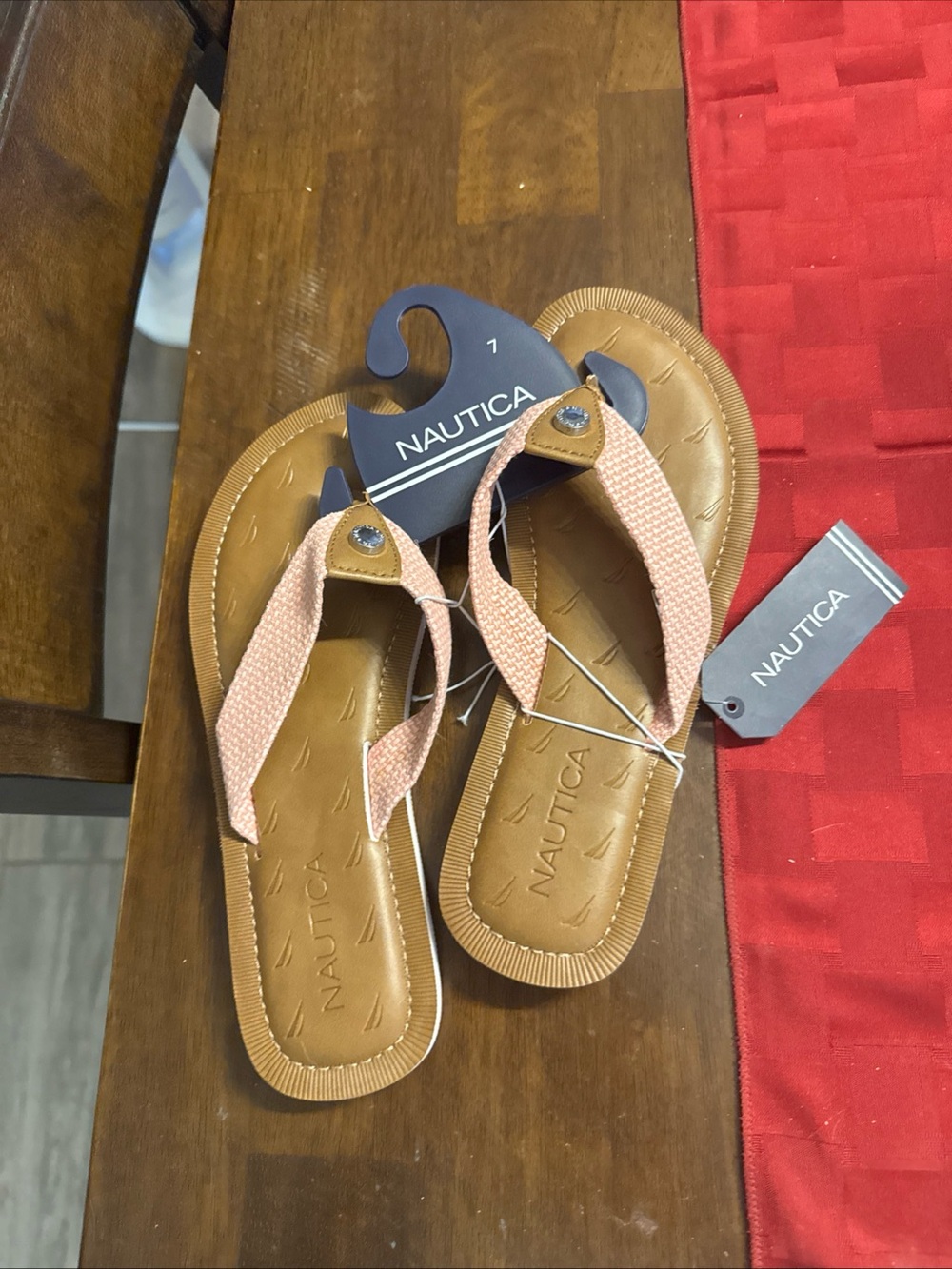 Nautica women’s ' Tan Sandals with Pink Straps